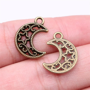 20Pcs/Lot Charms Hollow Moon Link 19*14mm Tibetan Bronze Silver Color Pendants Antique Jewelry Making DIY Handmade Craft Pendant