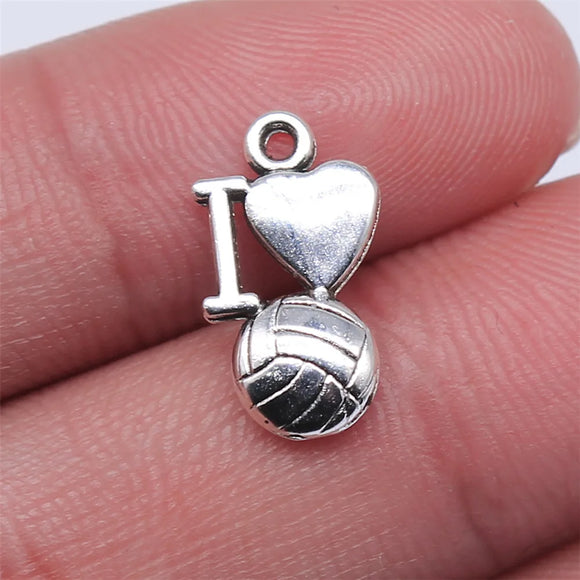 20Pcs/Lot Charms I Love Volleyball 16x9mm Antique Silver Color Plated Pendants Making DIY Handmade Tibetan Silver Color Jewelry