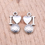 20Pcs/Lot Charms I Love Volleyball 16x9mm Antique Silver Color Plated Pendants Making DIY Handmade Tibetan Silver Color Jewelry