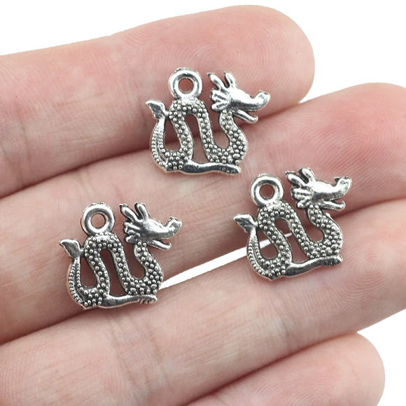 20Pieces 14*17mm Mixed Alloy Antique Silver Color Dragon Wicca Charms Bracelet Pendant Accessory For DIY Jewelry Making