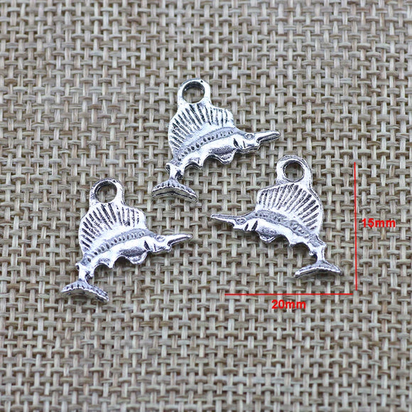 20Pieces 20*15mm Mixed Alloy Antique Silver Color Cute Fish Charms Bracelet Pendant Accessory For DIY Jewelry Making