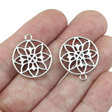 20Pieces/lot  20*23mm  Antique Silver Color Round Hollow Flower Charms Bracelet Pendant Accessory For DIY Jewelry Making