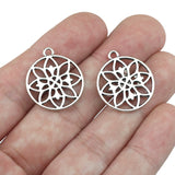 20Pieces/lot  20*23mm  Antique Silver Color Round Hollow Flower Charms Bracelet Pendant Accessory For DIY Jewelry Making
