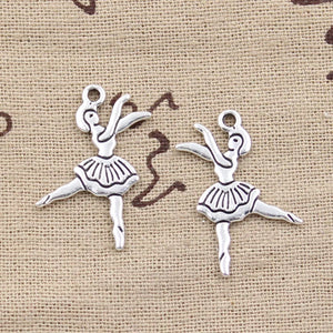 20pcs Charms Ballet Dancer Girl 27x23mm Antique Silver Color Pendants Making DIY Handmade Tibetan Finding Jewelry