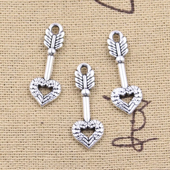 20pcs Charms Cupid's Love Arrow Heart Angel Wing 25x9mm Antique Silver Color Pendant Making DIY Handmade Tibetan Finding Jewelry