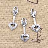 20pcs Charms Cupid's Love Arrow Heart Angel Wing 25x9mm Antique Silver Color Pendant Making DIY Handmade Tibetan Finding Jewelry