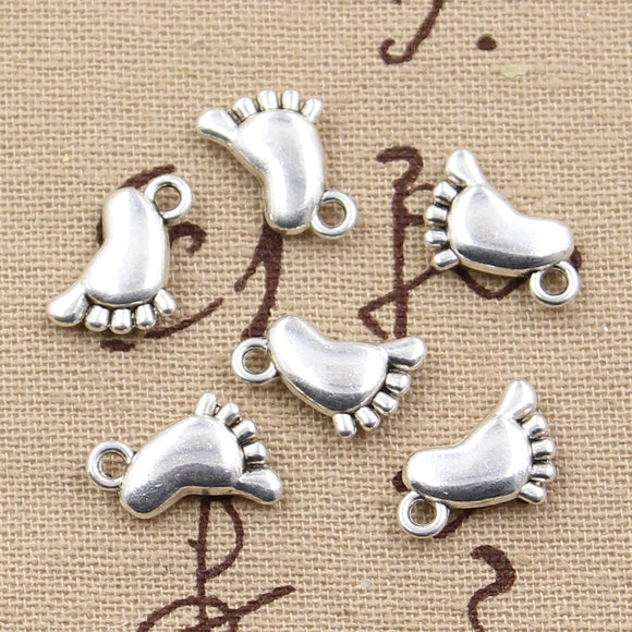 20pcs Charms Double Sided Foot Feet 14x10mm Antique Silver Color Pendants Making DIY Handmade Tibetan Finding Jewelry