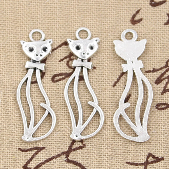 20pcs Charms Hollow Cat 34x11mm Antique Silver Color Pendants Making DIY Handmade Tibetan Finding Jewelry