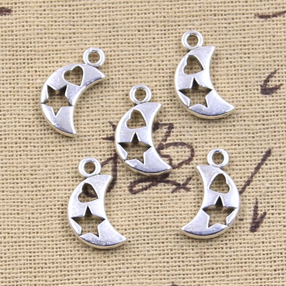 20pcs Charms Hollow Heart Star Moon 17x9mm Antique Silver Color Pendants Making DIY Handmade Tibetan Finding Jewelry