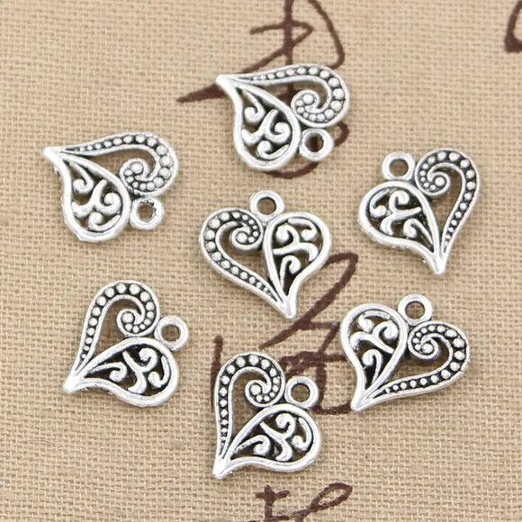 20pcs Charms Hollow Lovely Heart 15x14mm Antique Making Pendant fit,Vintage Tibetan Bronze Silver color,DIY Handmade Jewelry ef4778