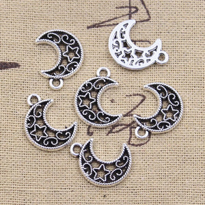 20pcs Charms Hollow Moon Star 19x14mm Antique Silver Color Pendants Making DIY Handmade Tibetan Finding Jewelry