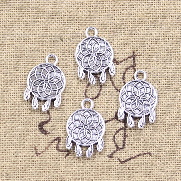 20pcs Charms Native Dream Catcher Chandelier Connector 18x12mm Antique Silver Color Pendants Making DIY Tibetan Finding Jewelry EF4230