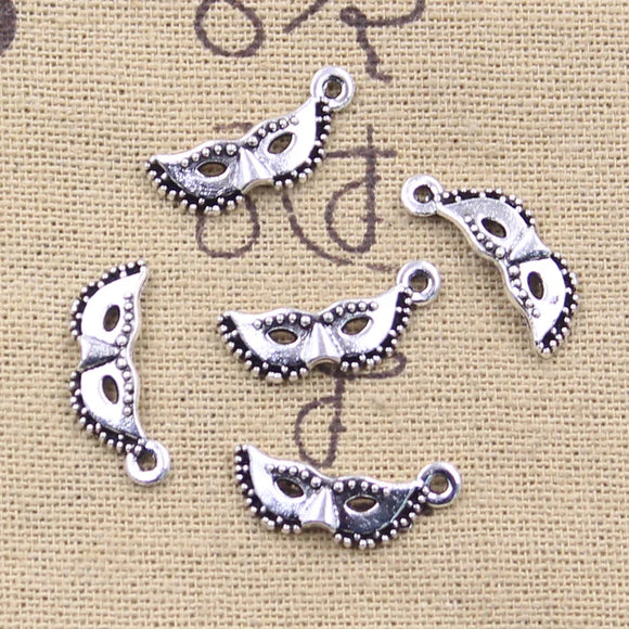 20pcs Charms Party Mask Masquerade Mardi Gras 20x9mm Antique Silver Color Pendants Making DIY Handmade Tibetan Finding Jewelry