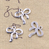 20pcs Charms Ribbon Bowknot 18x19mm Antique Silver Color Pendants Making DIY Handmade Tibetan Finding Jewelry