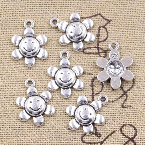 20pcs Charms Smiling Sunflower Flower 18x13mm Antique Silver Color Pendants Making DIY Handmade Tibetan Finding Jewelry