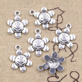 20pcs Charms Smiling Sunflower Flower 18x13mm Antique Silver Color Pendants Making DIY Handmade Tibetan Finding Jewelry