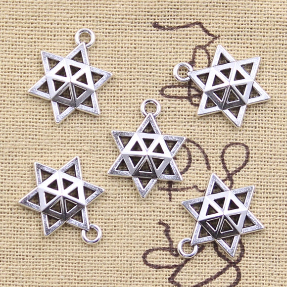 20pcs Charms Star Of David Shield 20x15mm Antique Silver Color Pendants Making DIY Handmade Tibetan Finding Jewelry