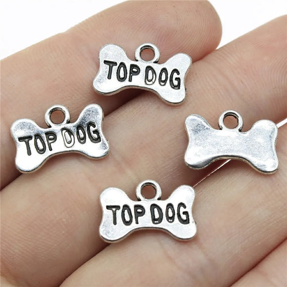 20pcs Charms TOP DOG Bone Puppy Dog Cookies 15*10mm Antique Silver Color Pendants For Jewelry Making Charms Jewelry Findings