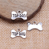 20pcs Charms TOP DOG Bone Puppy Dog Cookies 15*10mm Antique Silver Color Pendants For Jewelry Making Charms Jewelry Findings