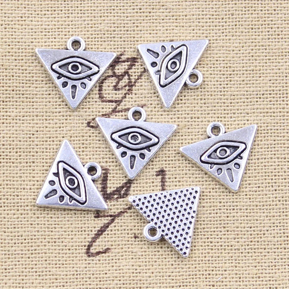 20pcs Charms Triangle Eye Of Horus 14x16mm Antique Silver Color Pendants Making DIY Handmade Tibetan Finding Jewelry EF3967