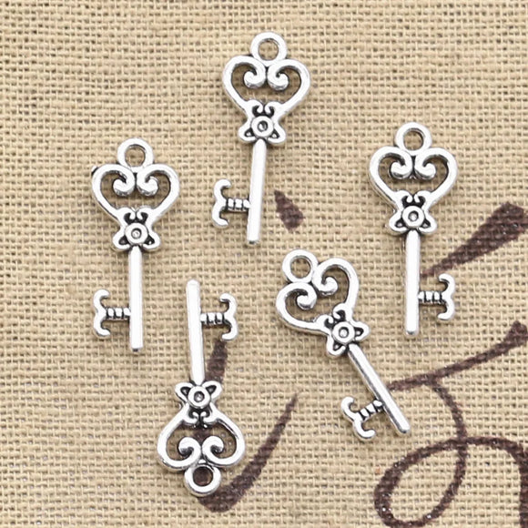20pcs Charms Vintage Skeleton Key 21x9mm Antique Making Pendant fit,Vintage Tibetan Bronze Silver color,DIY Handmade Jewelry ef4770