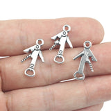 Lote de 20 abridores de botellas de aleación pequeños de 12x21 mm, color plata antigua, para hacer collares y pulseras, accesorios de joyería.