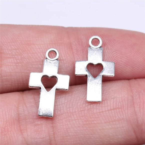 20pcs/lot  Charms Cross Heart Cut Out 18x10mm Antique Silver Color Pendants DIYCrafts Making Findings Handmade Tibetan Jewelry