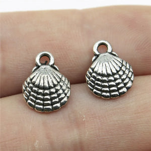 20pcs/lot Charms Double Sided Lovely Shell  13*10mm Antique Silver Color Pendants Making DIY Handmade Tibetan Finding Jewelry