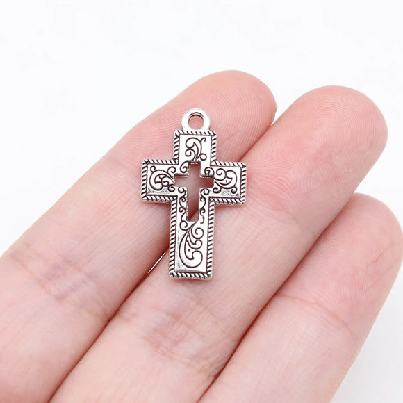 20pcs/lot  Charms Hollow Cross 23*14mm Antique Silver Color Pendants Making DIY Handmade Tibetan Finding Jewelry