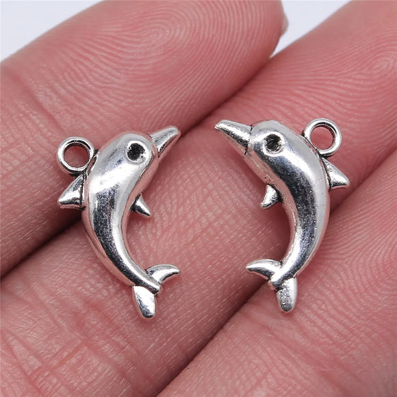 20pcs/lot Charms Lovely Dolphin 18x11mm Antique Bronze Silver Color Pendants Making DIY Handmade Tibetan Silver Color Jewelry