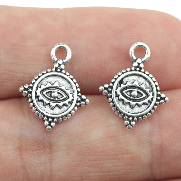 20piece/lot 13*16mm Evil Eye Coin Charms Pendant  For DIY Jewelry Making Antique Silver Color Zinc Alloy Charms