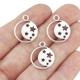 20 piezas de 17 x 21 mm de estrellas lunares huecas redondas para llaveros, pulseras, colgantes, joyas, accesorios hechos a mano.