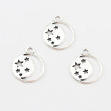 20 piezas de 17 x 21 mm de estrellas lunares huecas redondas para llaveros, pulseras, colgantes, joyas, accesorios hechos a mano.