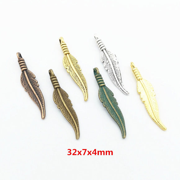 20pcs 32*7*4MM Alloy Charm Feather leaf Pendant For DIY Jewelry EF3857