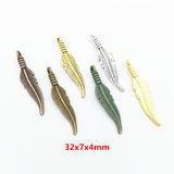 20pcs 32*7*4MM Alloy Charm Feather leaf Pendant For DIY Jewelry EF3857