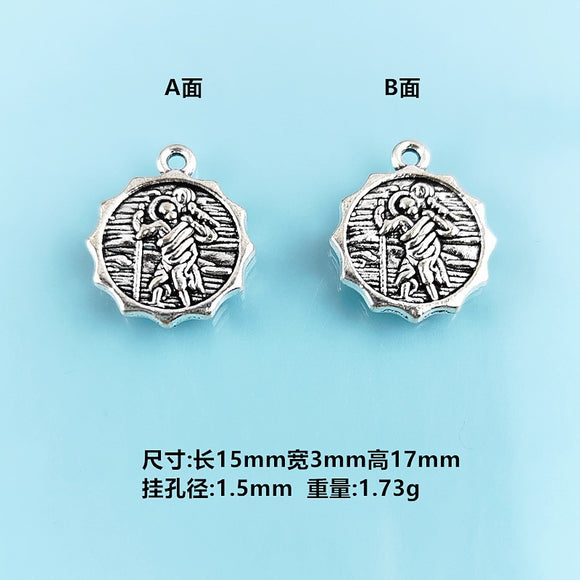 1.5*1.7cm 10pc  Retro DIY Alloy Accessories Elderly Back Children's Necklace Round Toothed Edge Hanging Bracelet Accessories ef4307