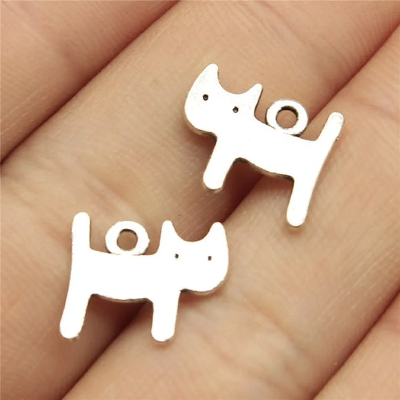 25Pcs/Lot 14x12mm Pendant Small Cat Kawaii Cat Charm Pendants For Jewelry Making Antique Silver Color Cute Cat Pendants