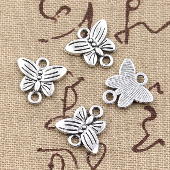 30pcs Charms Butterfly Connector 14x14mm Antique Silver Color Pendants Making DIY Handmade Tibetan Finding Jewelry