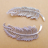 2Pcs 30*74mm Tibetan Silver Color Alloy Feather Charms Hollow Necklace Earring Pendant Accessory Charms For DIY Jewelry Making