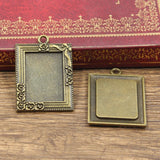 2pcs Cabochon Base Fit Setting 25x18mm Inner Size Antique Bronze Silver Color Rectangle Photo Frame DIY Jewelry Making Findings
