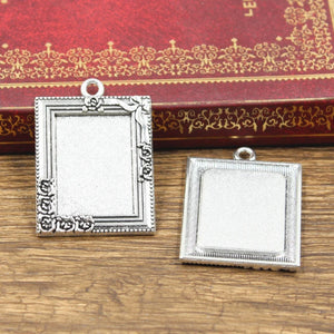 2pcs Cabochon Base Fit Setting 25x18mm Inner Size Antique Bronze Silver Color Rectangle Photo Frame DIY Jewelry Making Findings