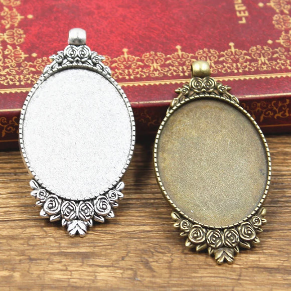 2pcs Cabochon Base Fit Setting 40x30mm Inner Size Antique Bronze Silver Color Oval Flower Style DIY Jewelry Making Findings