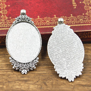 2pcs Cabochon Base Fit Setting 40x30mm Inner Size Antique Bronze Silver Color Oval Flower Style DIY Jewelry Making Findings