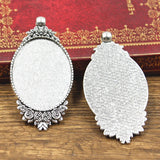 2pcs Cabochon Base Fit Setting 40x30mm Inner Size Antique Bronze Silver Color Oval Flower Style DIY Jewelry Making Findings