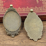 2pcs Cabochon Base Fit Setting 40x30mm Inner Size Antique Bronze Silver Color Oval Flower Style DIY Jewelry Making Findings