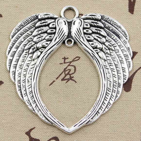 2pcs Charms Angel Wings 74x69mm Antique Silver Color Plated Pendants Making DIY Handmade Tibetan Silver Color Finding Jewelry