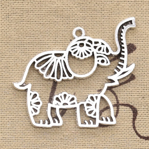 2pcs Charms Hollow Elephan 41x50mm Antique Silver Color Plated Pendants Making DIY Handmade Tibetan Silver Color Finding Jewelry