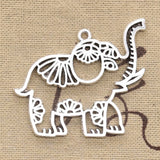 2pcs Charms Hollow Elephan 41x50mm Antique Silver Color Plated Pendants Making DIY Handmade Tibetan Silver Color Finding Jewelry