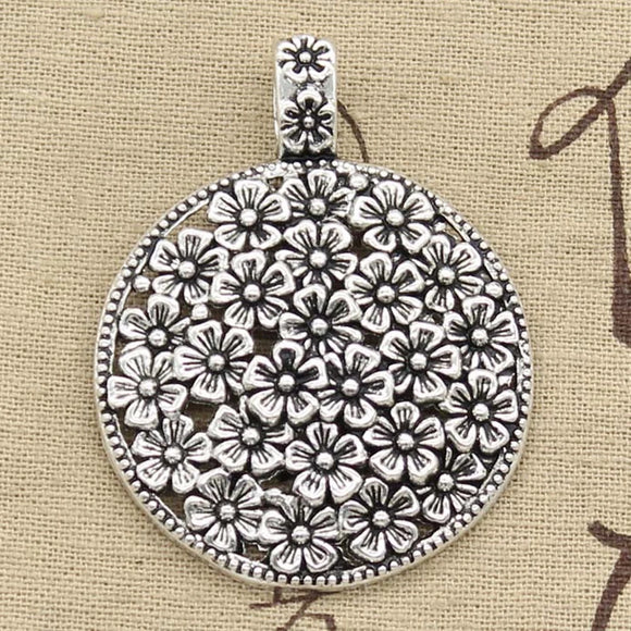 2pcs Charms Large Flower Covered Disc 58x45mm Antique Silver Color Plated Pendants Making DIY Handmade Tibetan Finding Jewelry