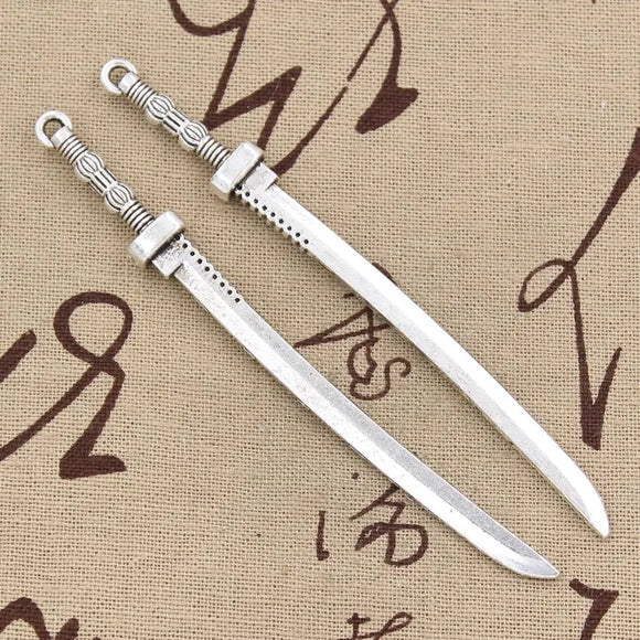 2pcs Charms Samurai Sword 107x10mm Antique Making Pendant fit,Vintage Tibetan Bronze Silver color,DIY Handmade Jewelry